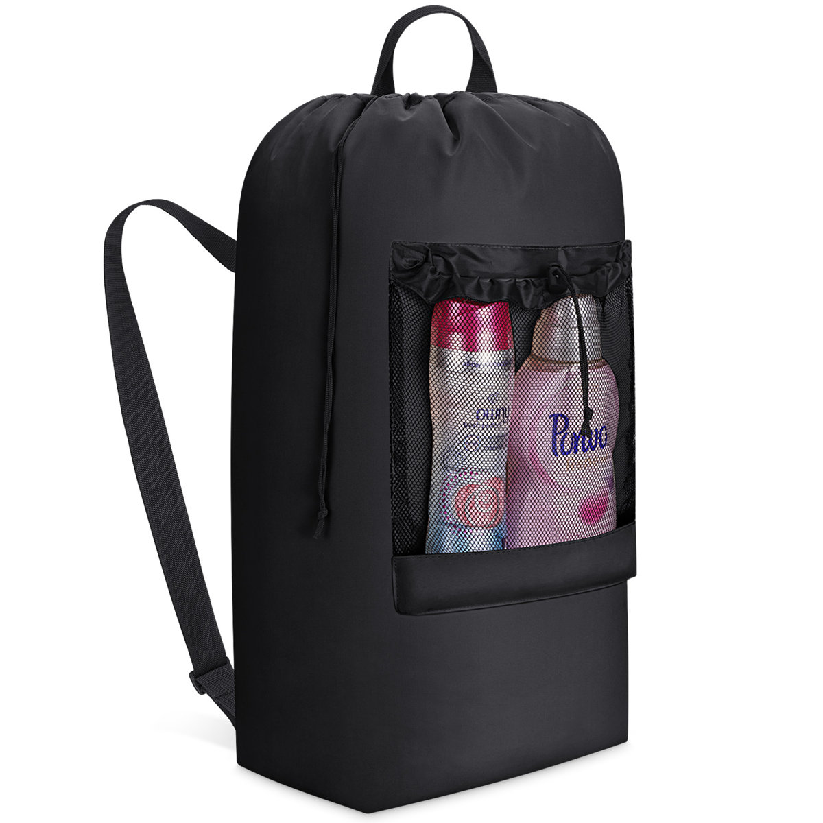 90L Laundry Bag, Extra Large Laundry Backpack with Shoulder Straps and Mesh Pocket for Laundromat, Heavy Duty Laundry Bag Backpack for Dirty Clothes for College Dorm/Travel/Apartment, Black